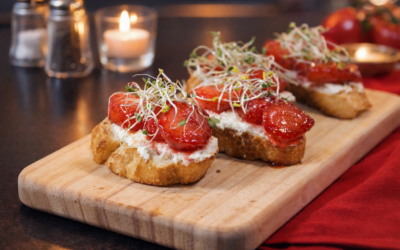 Toast de ricotta, fresas asadas y germinado de alfalfa amaranto